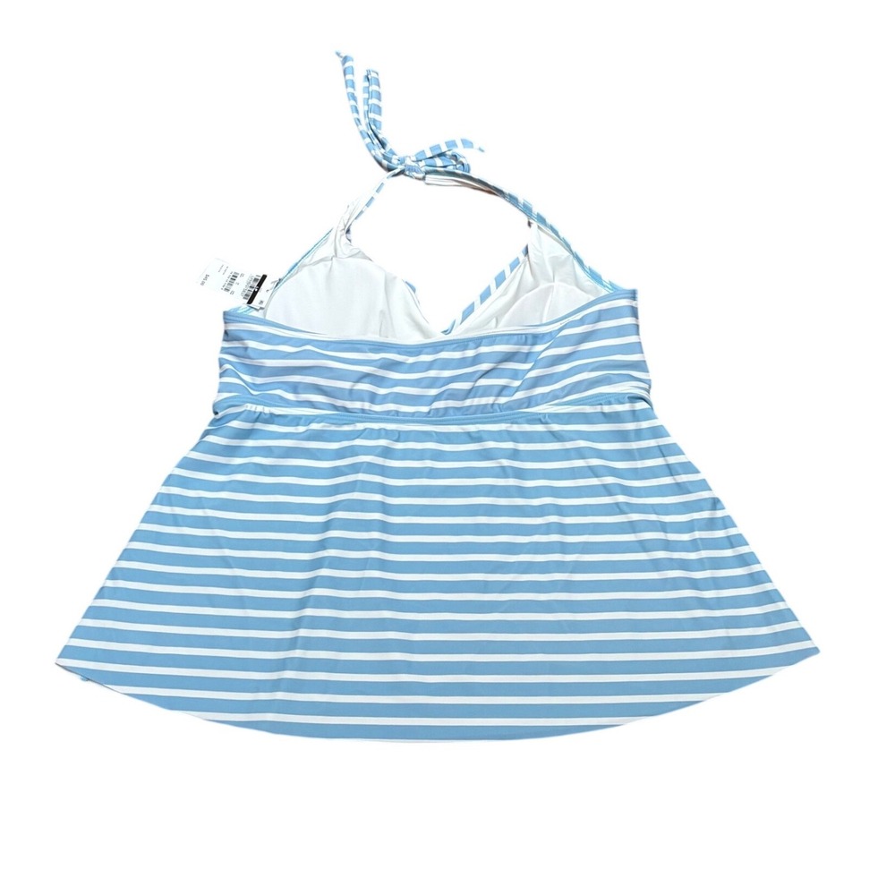 Lands' End Blue White Stripe Halter Tankini Top Swimwear Womens Size XL NEW - Picture 3 of 5